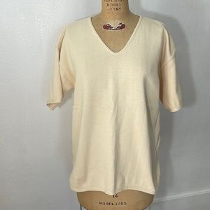 Vintage pale yellow cotton short sleeve and v-neck sweater